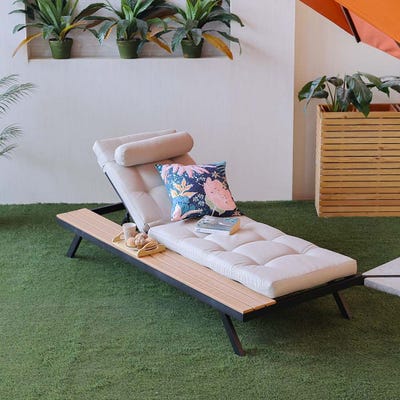 Sunny Lounger With Table - Beige