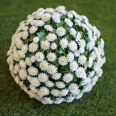 Artificial Topiary Ball - White & Green – 31 Cm