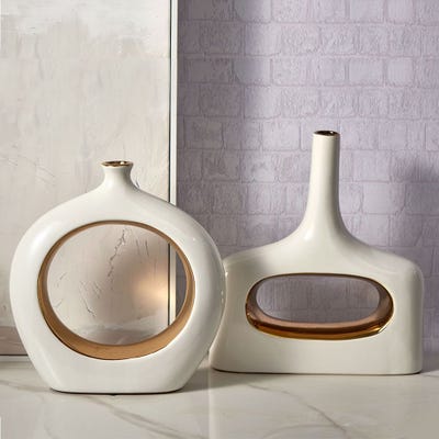 Abriz Vase White/Gold Ceramic  29 X 7.5 X 33 CM