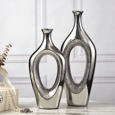 Abriz Vase Silver Ceramic  17 X 8 X 35 CM