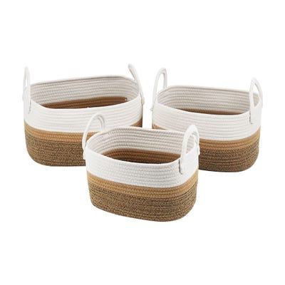 Magnus Set Of 3 Cotton Rope Sewing Basket   White L:36X28X20Cm M:34X24X19Cm S:30X22X18Cm 