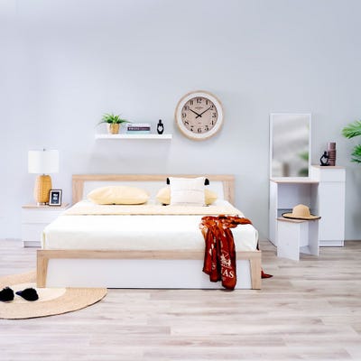 Martina 180X200 King Bed Set + Dresser and Stool - White/Sonoma Oak