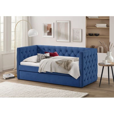 Chicago 91x200 Single Day Bed with Trundle - Navy Blue – With 2-Year Warranty