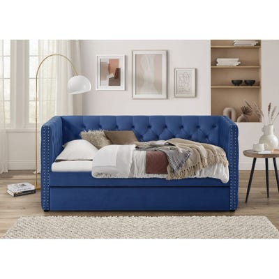Chicago 91x200 Single Day Bed with Trundle - Navy Blue – With 2-Year Warranty