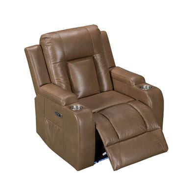 تاكوس كرسي هزاز كهربائي من الجلد الصناعي بمقعد واحد- بني فاتح