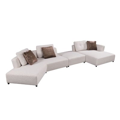 Dexter 6-Seater Fabric Corner Sofa with Stool - White/Dots - With 5-Year Warranty
