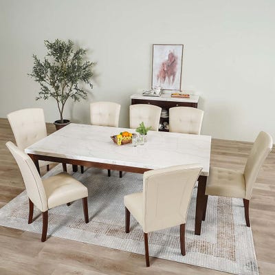 Brody 1+8 Marble Dining Set - White / Oak