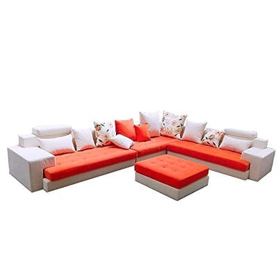 7 Seater Fabric Corner Sofa Set-Orange & White