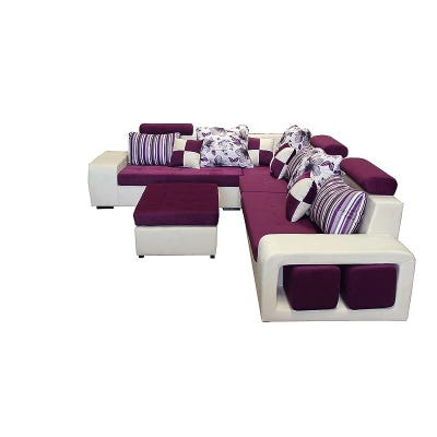 7 Seater Corner Sofa Set-White & Purple