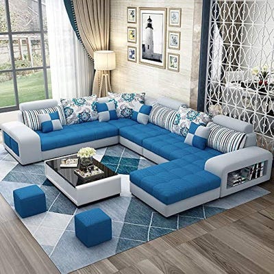 7 Seater Corner Sofa Set-Blue