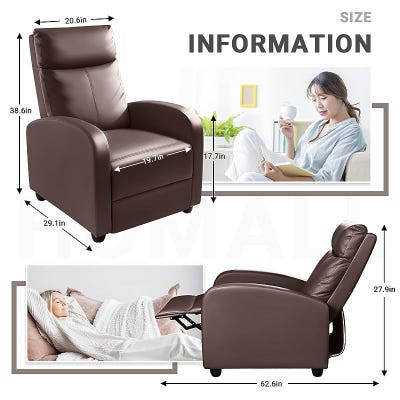 Homall Recliner Chair Padded Seat Pu Leather for Living Room Single Sofa Recliner Modern Recliner Seat Club Chair Home Theater Seating Auburn Brown, Homall_recliner_Brown, Faux Leather