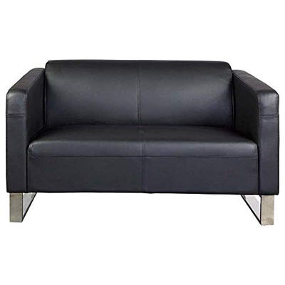 Black Casual Single Seater Leather Sofa - Modern Executive Sofa, Office Lounge Seater With Stainless Steel Loop Legs And High Density Foam Black Sofa (Double Seater)