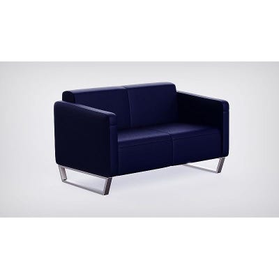 2850 Blue PU Two Seater Sofa for Living Room Design Couch, Straight Arms Sofa, Small Space, Solid Metal Frame, Metal Legs &amp; High Density Foam, Comfortable Loveseat Sofa 2 Seater Cushion Sofa