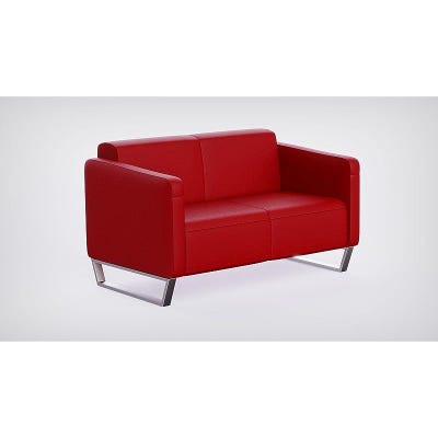 2850 RED PU Two Seater Sofa for Living Room Design Couch, Straight Arms Sofa, Small Space, Solid Metal Frame, Metal Legs &amp; High Density Foam, Comfortable Loveseat Sofa 2 Seater Cushion Sofa