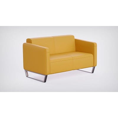 2850 Lime Yellow PU Two Seater Sofa for Room Design Couch, Straight Arms Sofa, Small Space, Solid Metal Frame, Metal Legs &amp; High Density Foam, Comfortable Loveseat Sofa 2 Seater Cushion Sofa