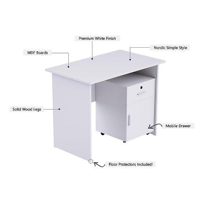 MP1 120x60 Writing Table Without Drawer - Oak (120CM with Drawer, White)