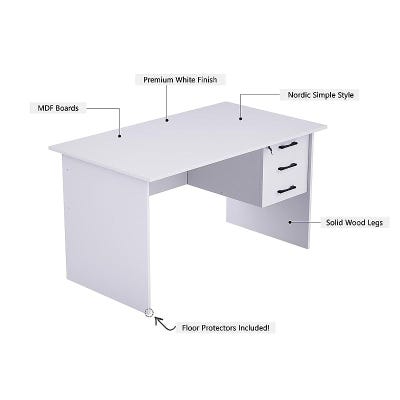 Study Writing Desk, MP1 140x80 Writing Table with Hanging Pedestal, Modern Home Office Desks for Student Study Laptop PC - White