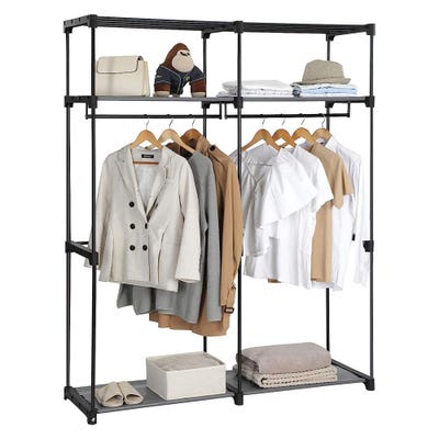 SONGMICS Wardrobe with 2 Clothes Rails, Clothes Storage, Fabric Cabinet, Clothes Rack, Foldable, Dressing Room, Bedroom, 43 x 140 x 174 cm, Black RYG02BK