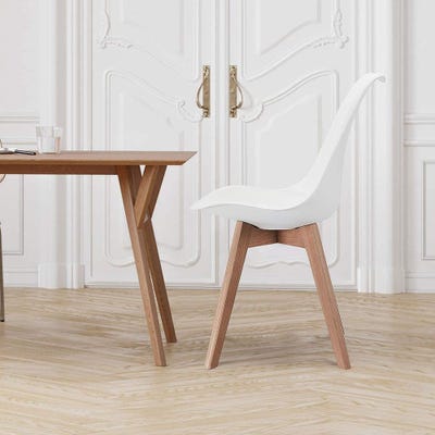 CangLong Mid Century Modern DSW Dining Chair with Wood Legs for Kitchen, Living Dining Room, Set of 1, White, KU-191226