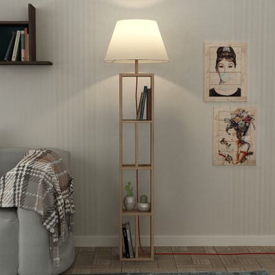 Giorno Floor Lamp UK Plug - Oak/Linen  - 2 Years Warranty
