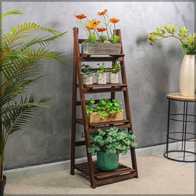Pure Solid Wood Ladder Design Flowers Pot Stand